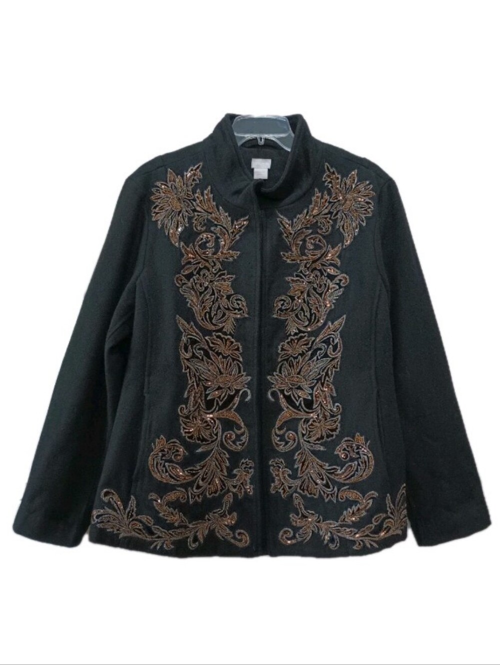 Chico's Wool Blend Coat Beaded Sequins Black/Gold Size 16/18 Chico's 3